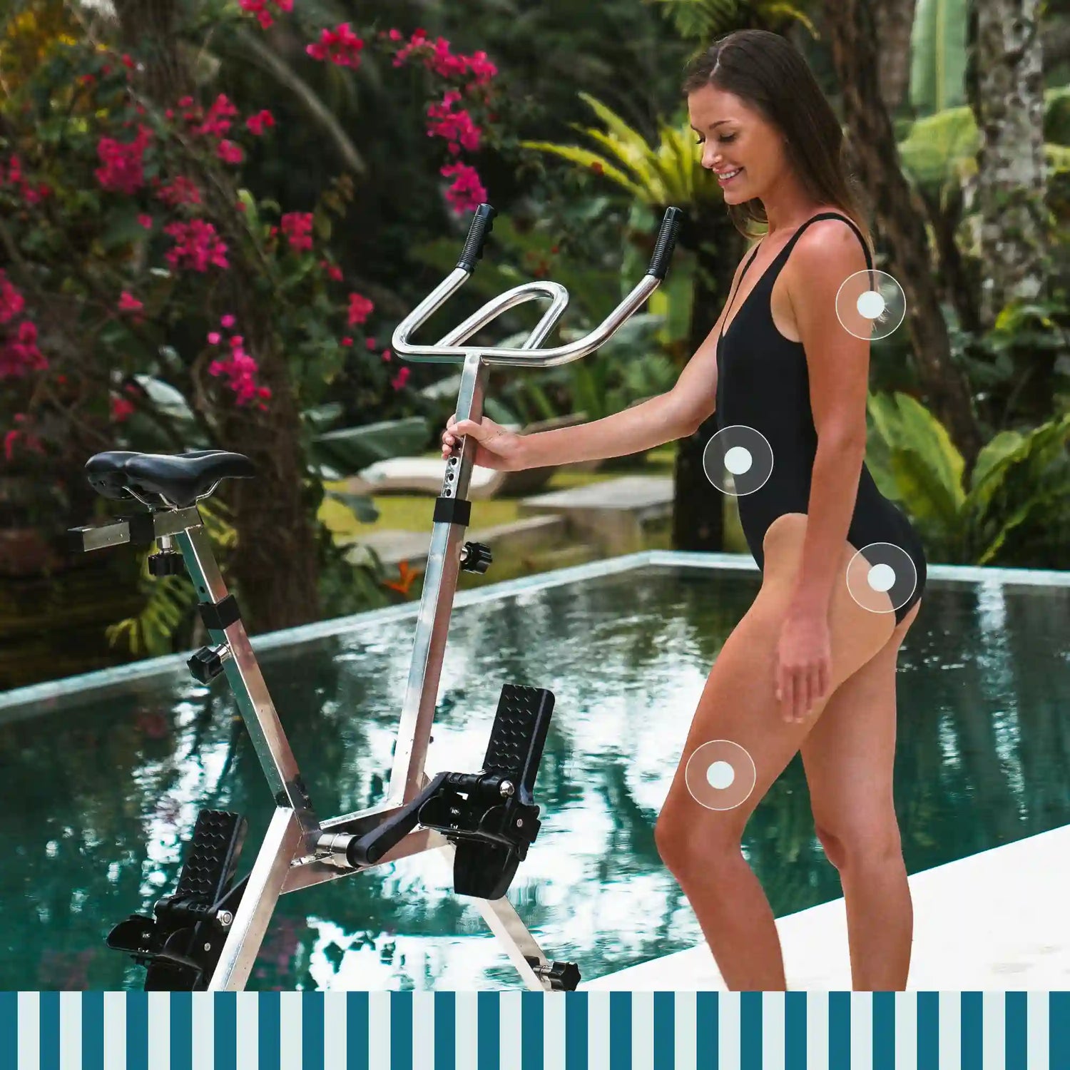 Femme pratiquant l’aquabike Lovee pour affiner la silhouette et tonifier le corps