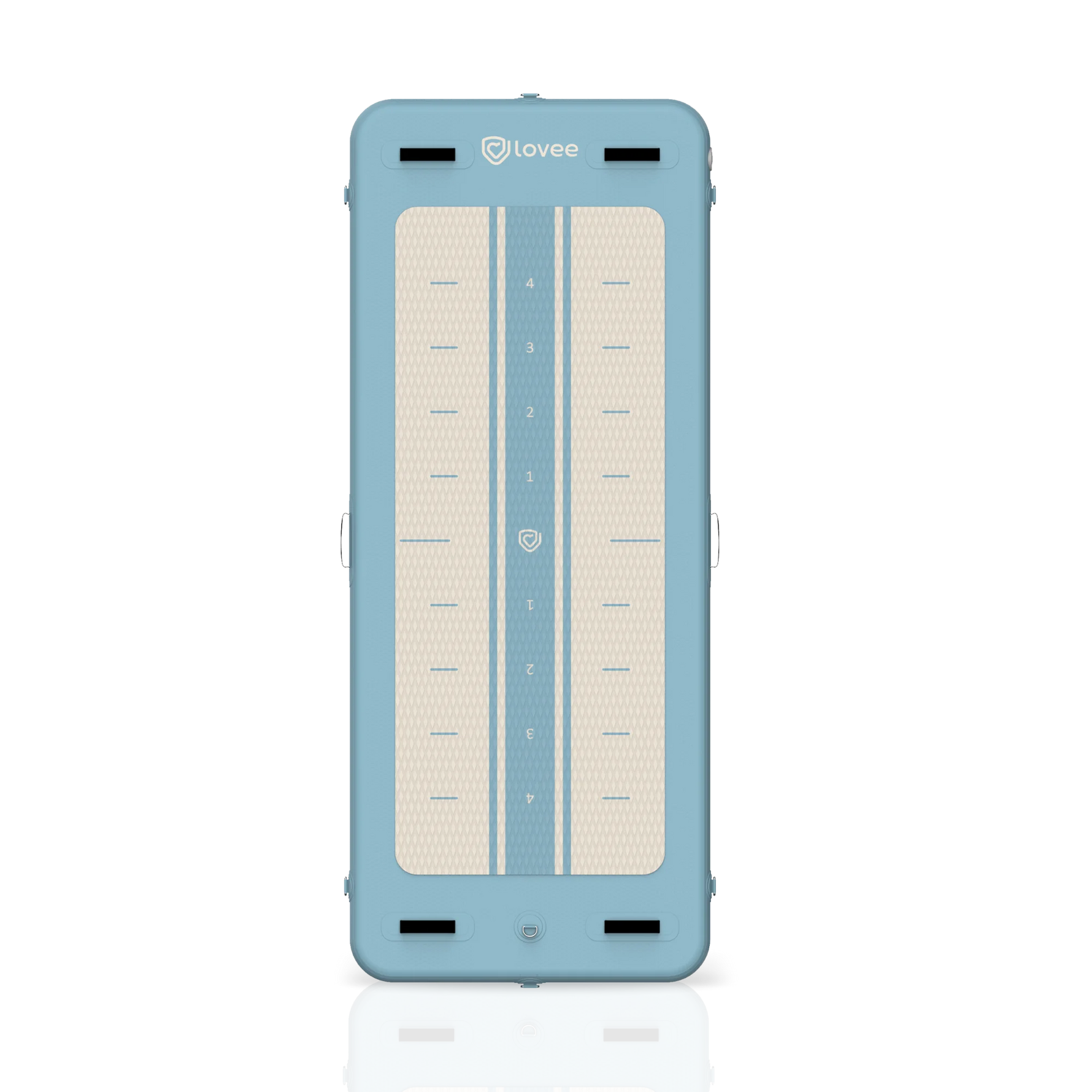 Aquaboard Lovee bleu vue produit avec surface EVA antidérapante et repères sportifs. ::visuel:bleuclair